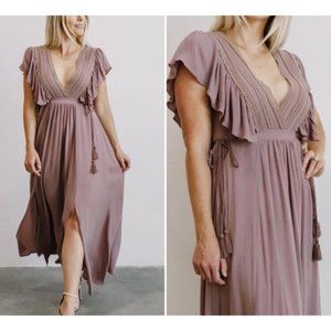 Baltic Born Jennifer Deep V Neck Maxi Dress Dusty Rose Boho Size Small S NEW!